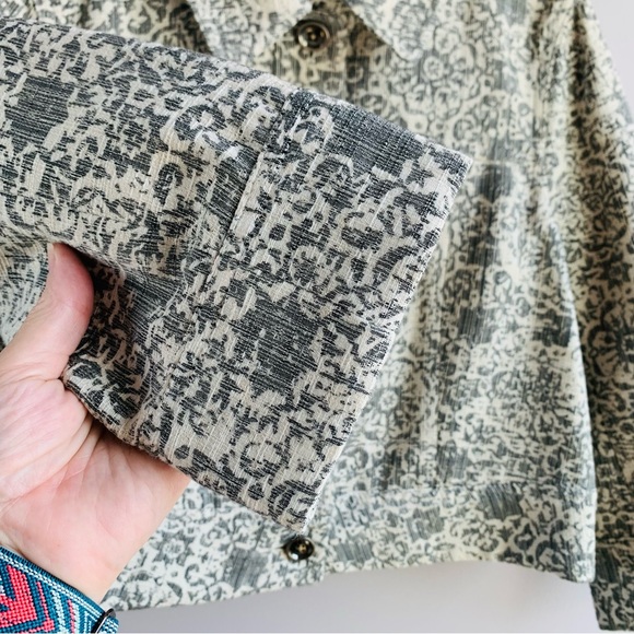 Theory Jacket Sage Grey Cream Twill Button Front Cropped Paisley Geometric Small - Picture 4 of 8